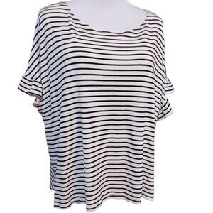 MAX STUDIO Top Blouse Plus 2X Classic Black White Stripes Short‎ Sleeves Comfort
